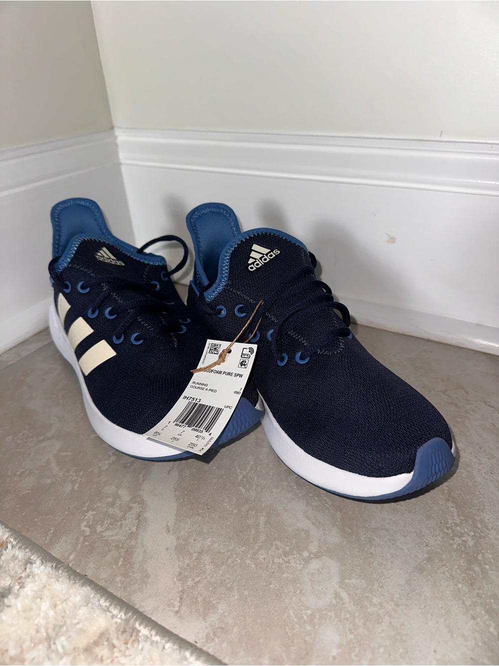 adidas Navy and White Women's Casual Knit Sneakers